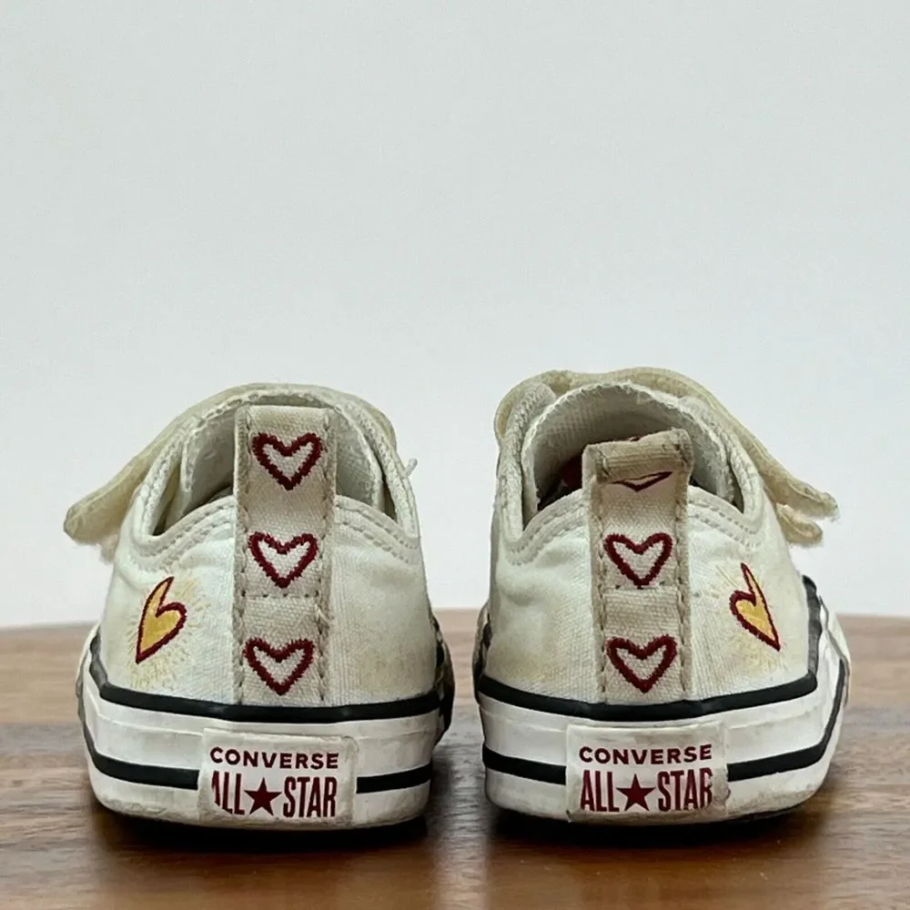 Little Kids Childrens Converse CTAS Ivory Hearts Low Sneakers Shoes Size 6 C GUC